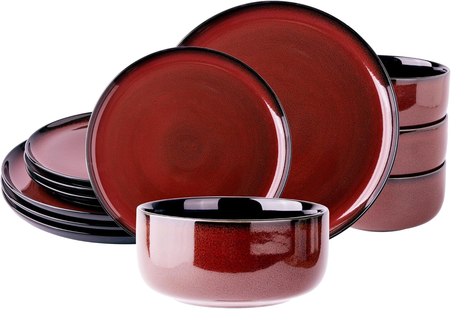 LeRatio Ceramic Dinnerware Sets for 4,Porcelain Plates and Bowls Sets,Handmade Reactive Glaze Dishes Set,Chip Resistant and Scratch Resistant | Oven&Dishwasher & Microwave Safe,Service for 4-Red