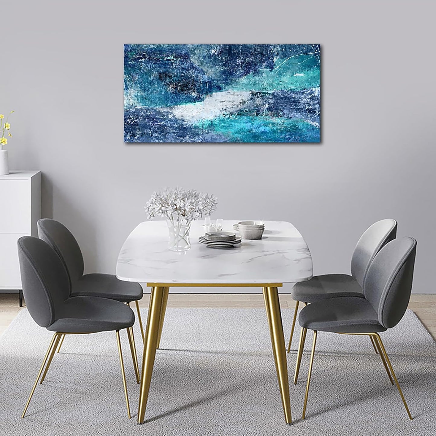 NINEASO Blue Abstract Canvas Wall Art - Turbulent Abstract Ocean Picture Blue Green Teal Wall Decor Roaring Waves Canvas Painting Abstract Prints Artwork for Living Room Bedroom Decoration 20" x 40"