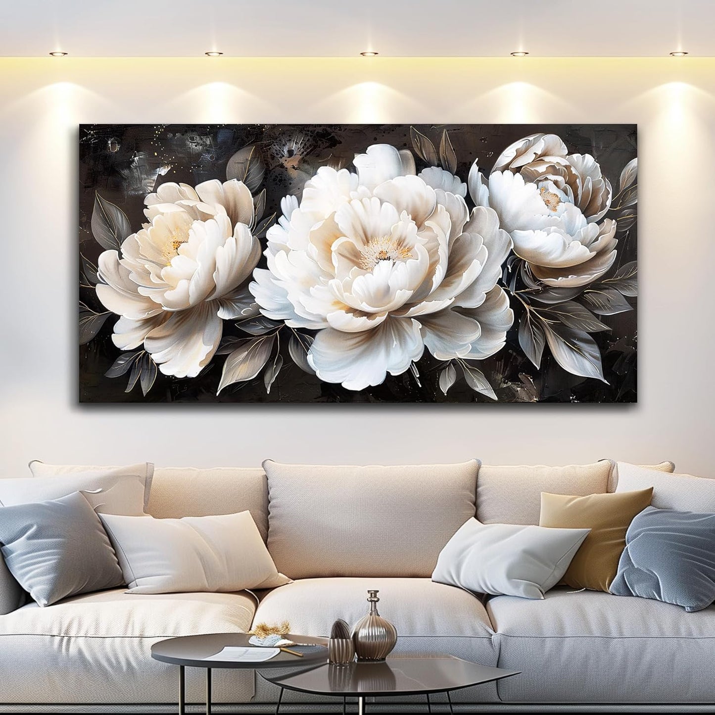 QIYILEXWART Large Wall Decor For Living Room Canvas Wall Art For Office Modern Wall Decorations For Bedroom White Peony Landscape Painting Farmhouse Pictures Artwork Room Home Decor 24x48 In