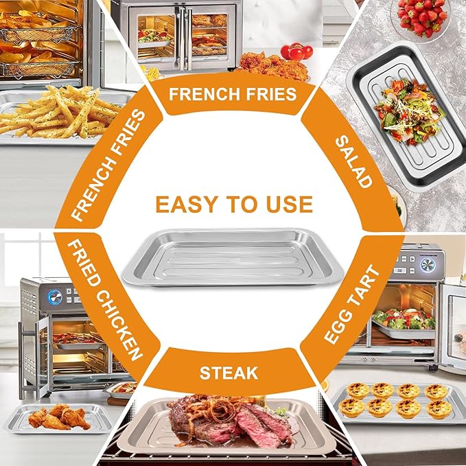 Air Fryer Grill Pan for Emeril Lagasse Dual Zone 360 Air Fryer Oven 25 QT Extra Large, 11.5''×6.7'' Steel Air Fryer Tray Accessories Grill Plate Crisper Plate Drip Pan Replacement Parts Rack