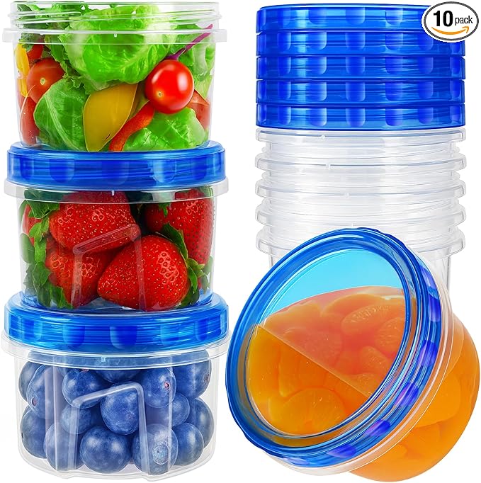 10 Pack 17oz Reusable Freezer Storage Containers with Twist Top Lids Airtight, Clear Plastic Food Storage Meal Prep Containers for Leftover Lunch Fruit Salad Oats, Small Soup Container Microwave Safe