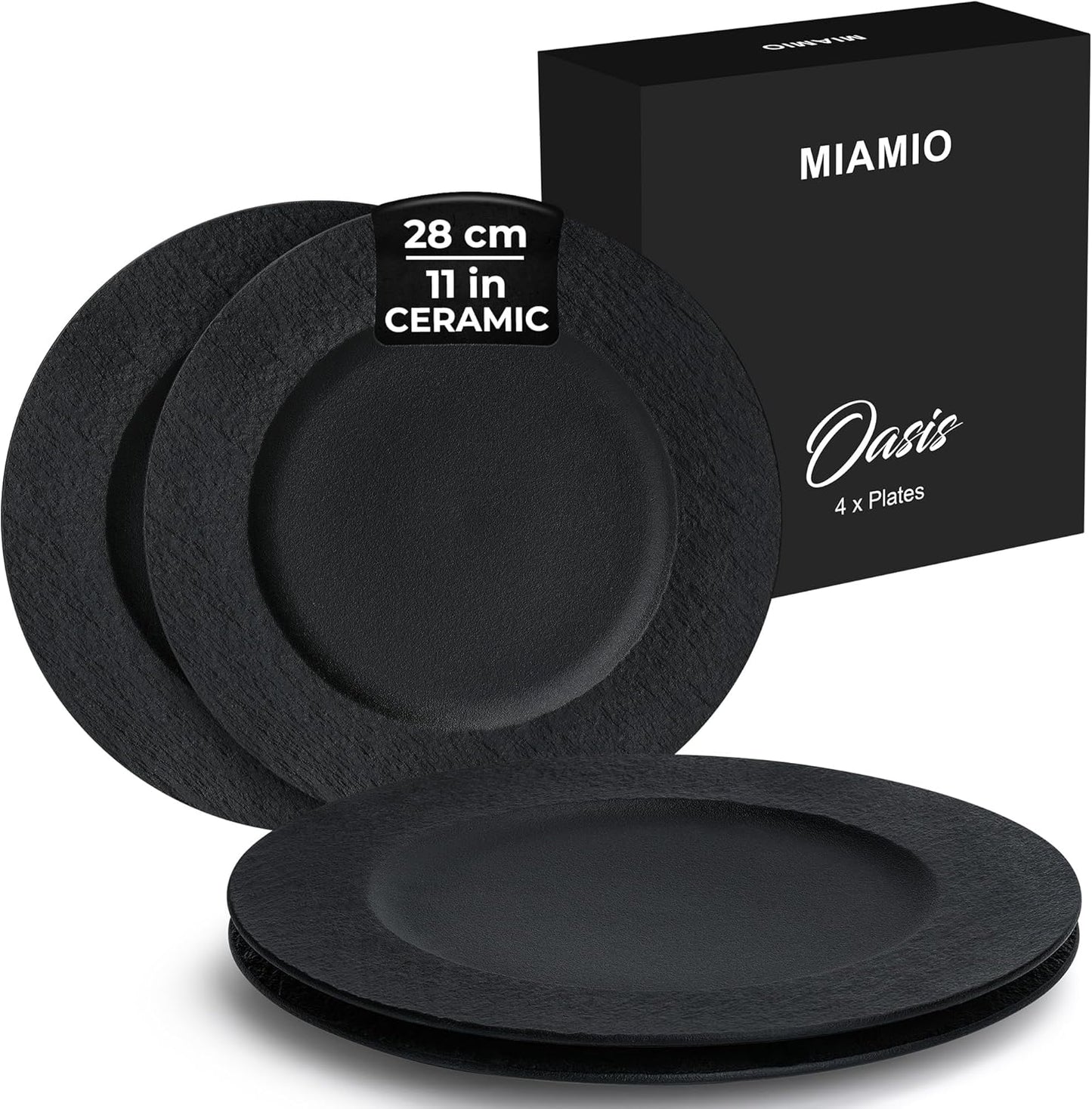MIAMIO - 11 Inch, Set of 4 Dinner Plates/Ceramic Plate Set, Crockery Set - Modern Plates, Microwave and Dishwasher Safe - Oasis Collection