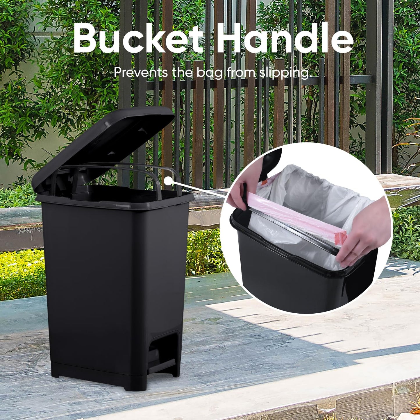 Superio Kitchen Trash Can, Slim Step On Garbage Can with Foot Pedal, 16 Gallon, 64 Qt. Large Black Heavy Duty Plastic Trash and Recycling Bin