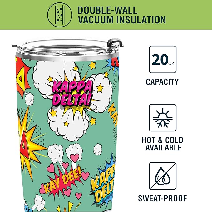 Kappa Delta Paraphernalia - Officially Licensed - 20 oz Stainless Steel Insulated Sublimation Tumbler - Comic Bang