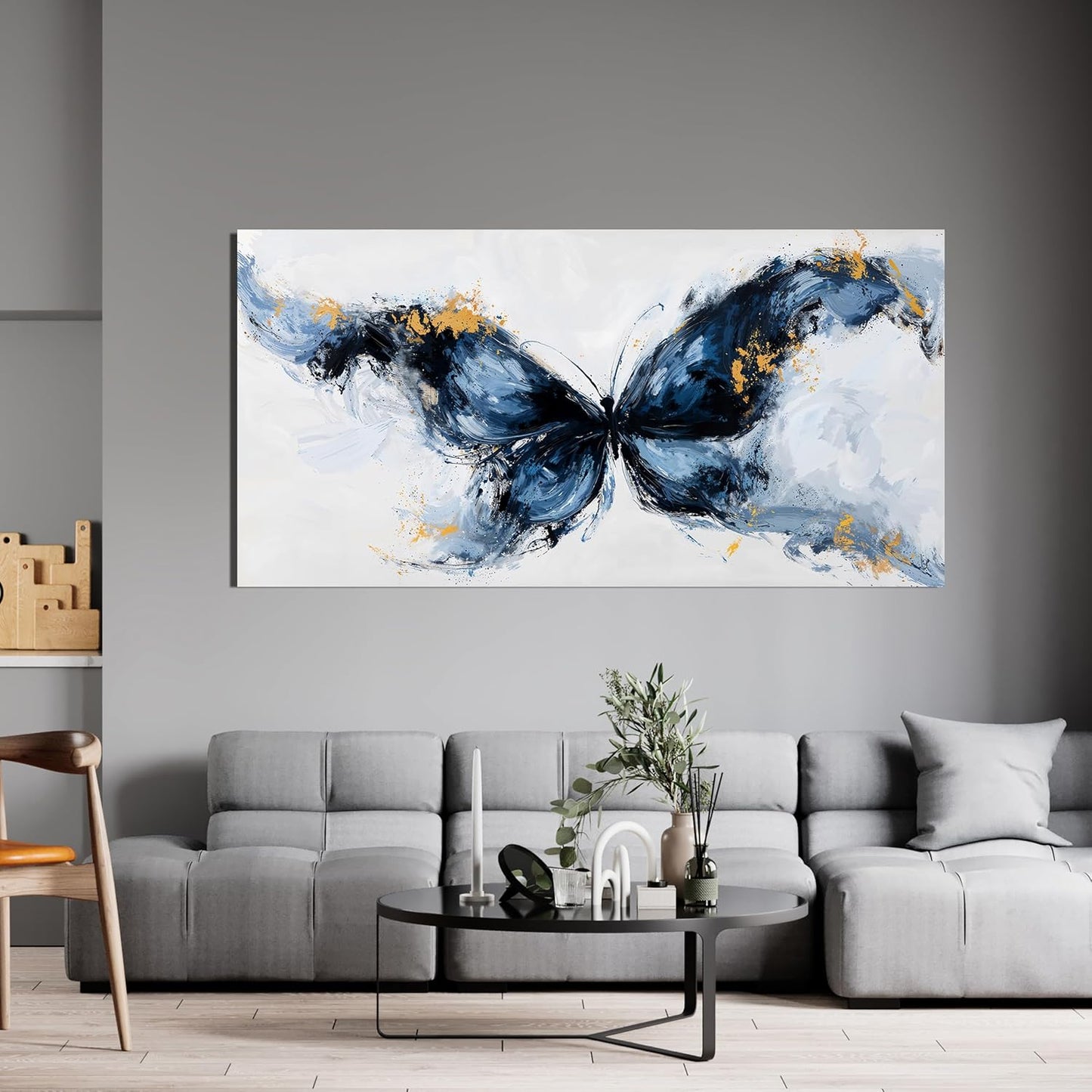TAIJXAGSG Abstract Canvas Wall Art Decor Large Wall Art For Living Room Butterfly Artwork For Room Posters Wall Art Office Decor 24"X 48" Artwork For Walls Black Abstract Art Abstract Canvas Art Wall