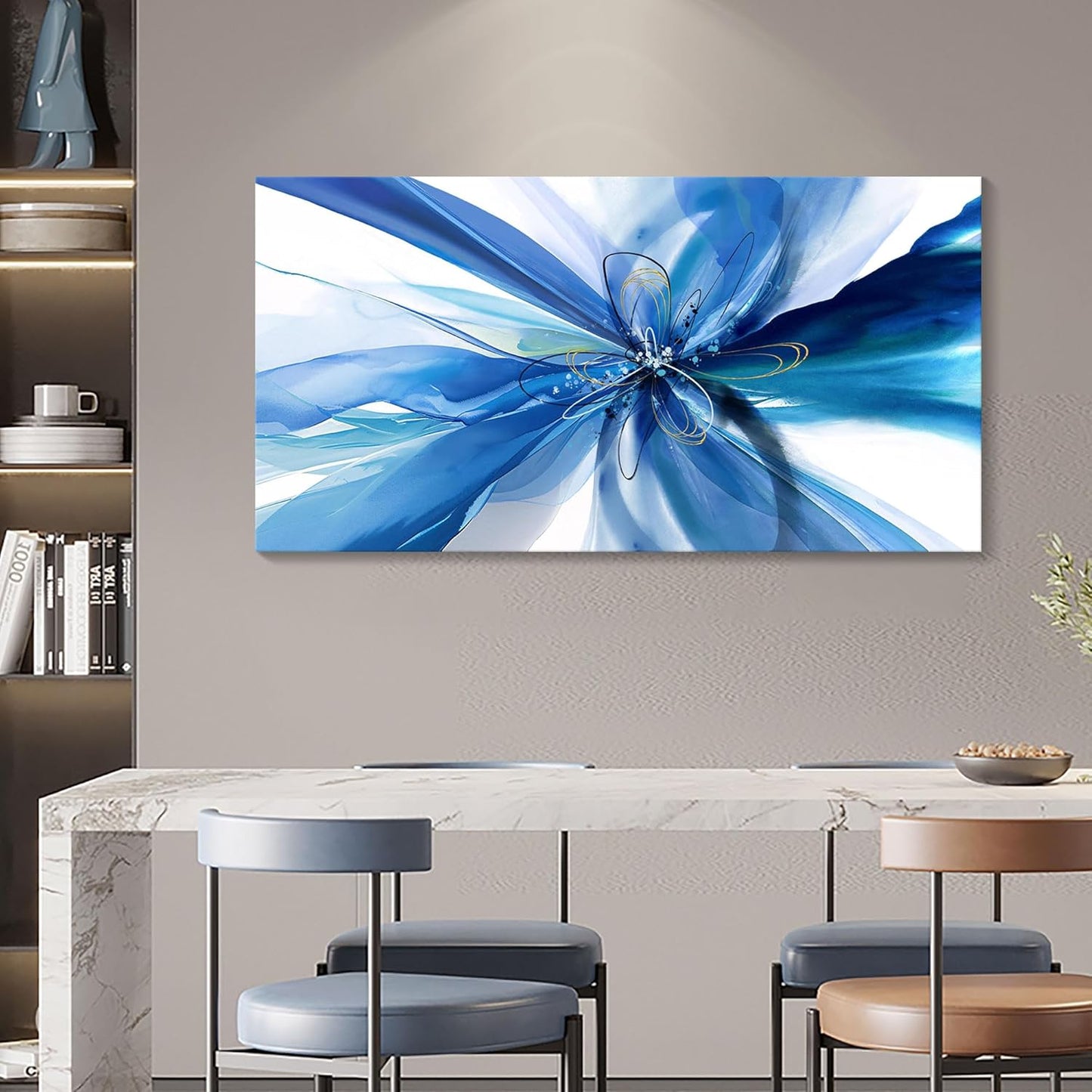 HKDGOKA Canvas Wall Art Decor, Large Size 24x48 In Abstract Modern Artwork Ready to Hang Fantasy Blue Gradient Paintings Prefer for Home Living Room Bedroom Dining Room Office Decor