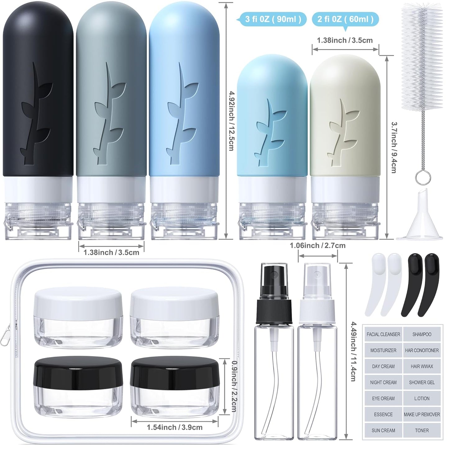 19 pack Travel Bottles for Toiletries, TSA Approved Silicone trave Size Containers for toiletries Set, Refillable & Leakproof Travel Size Bottles