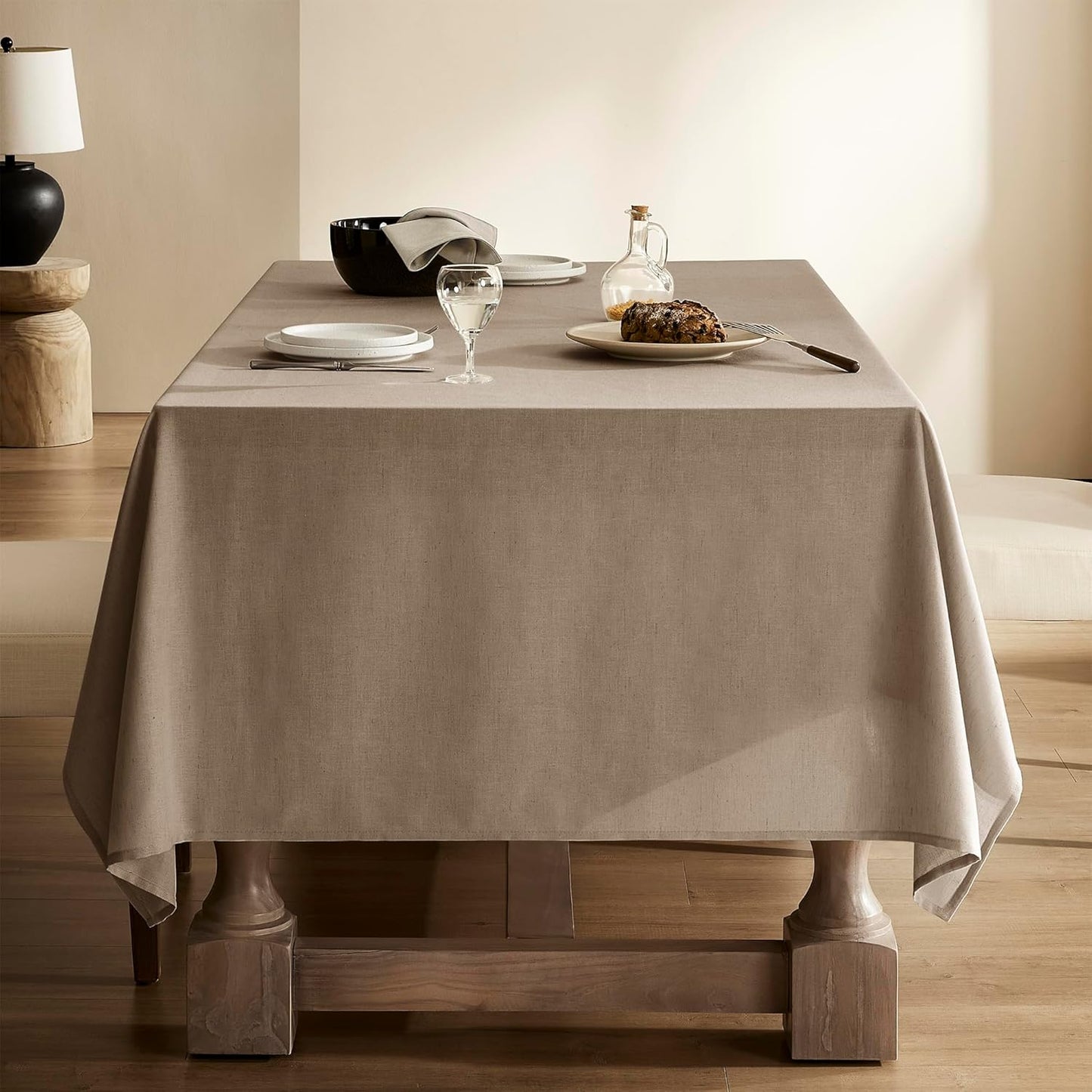 Khaki Textured Linen Rectangle Table Cloth Burlap Tan Fabric Tablecloth Rectangular Dining Table Cover Kitchen Decorations Boho Farmhouse Linen Tablecloths for Rectangle Tables 60x104 Inch