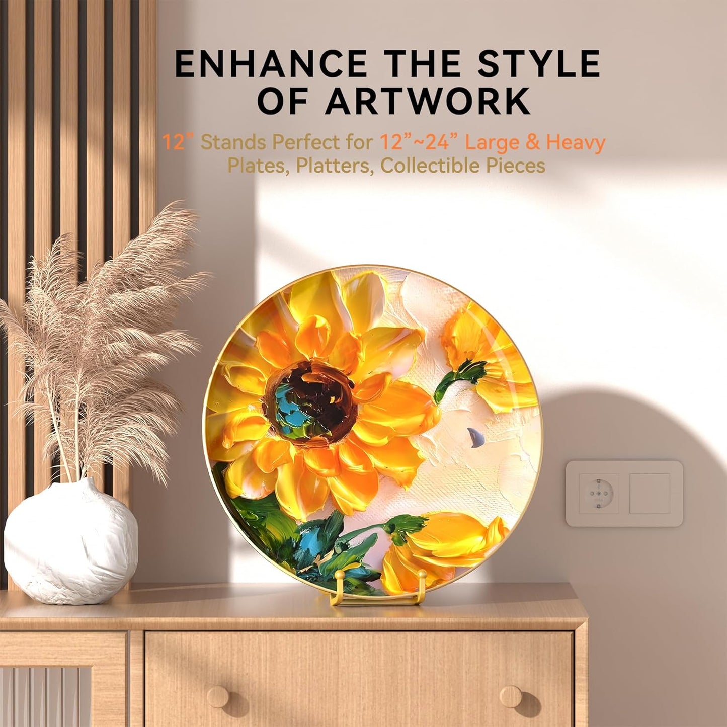 Plate Stands for Display 12 Inch Heavy Duty - Metal Picture Frame Easel Stands for Large Plates, Books, Platters, Plaques, Decor (Gold 2 Pack)