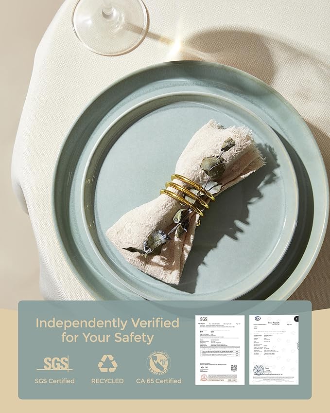 Dinnerware Sets for 4, Ceramic Plates and Bowls Set, Modern Artisan Dish Set, Microwave & Dishwasher Safe Dishware Set, Chip & Scratch Resistant Dinner Sets, Gradient Green