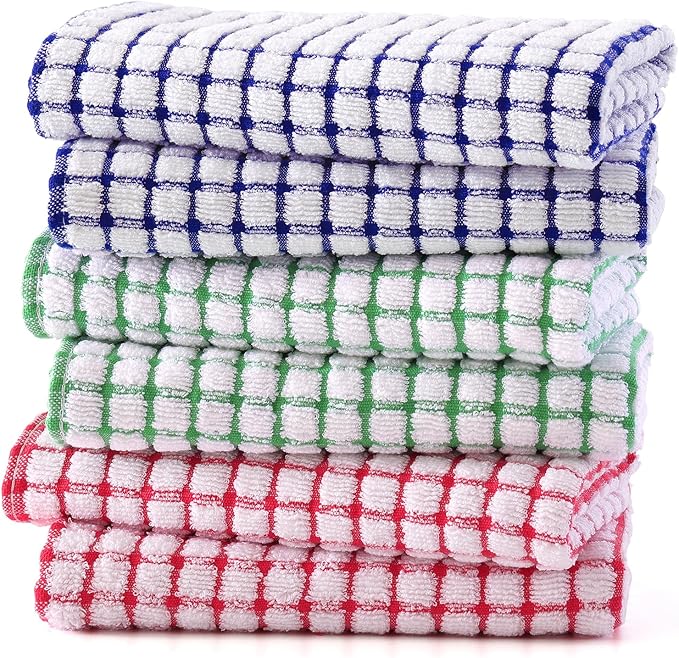 Kitinjoy Cotton 6 Pack Terry Kitchen Towels, 16 x 25 Inches Super Soft and Absorbent Dish Towels, Quick Drying Hand Towels for Kitchen Drying, Multiple Colour
