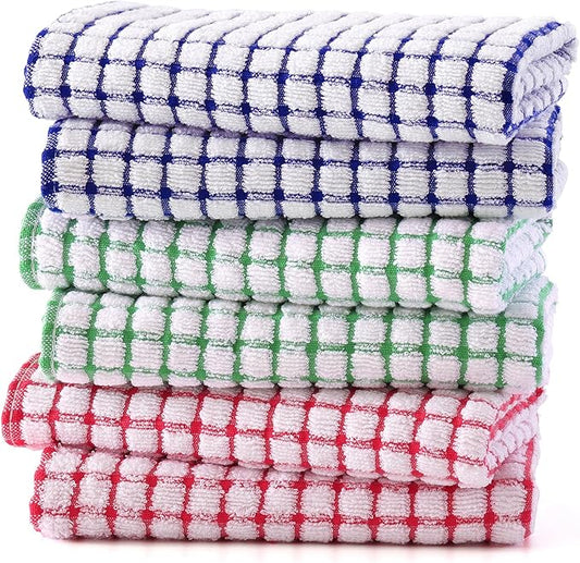 Kitinjoy Cotton 6 Pack Terry Kitchen Towels, 16 x 25 Inches Super Soft and Absorbent Dish Towels, Quick Drying Hand Towels for Kitchen Drying, Multiple Colour