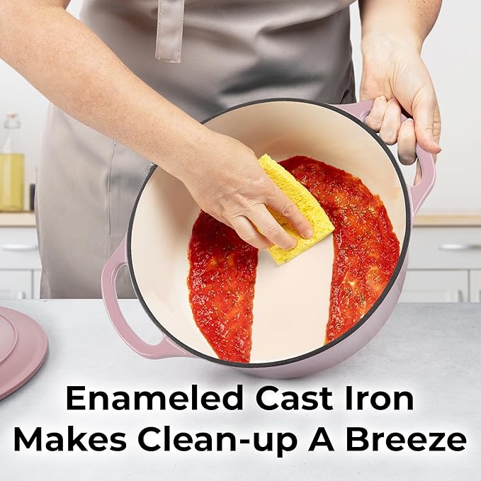 Zulay Kitchen 7.7 Quart Enameled Cast Iron Dutch Oven Pot with Lid – Premium Durability & Oven Safe up to 500°F – Heavy Duty Cookware Perfect for Bread Baking, Stews, Braising & Roasting – Pink