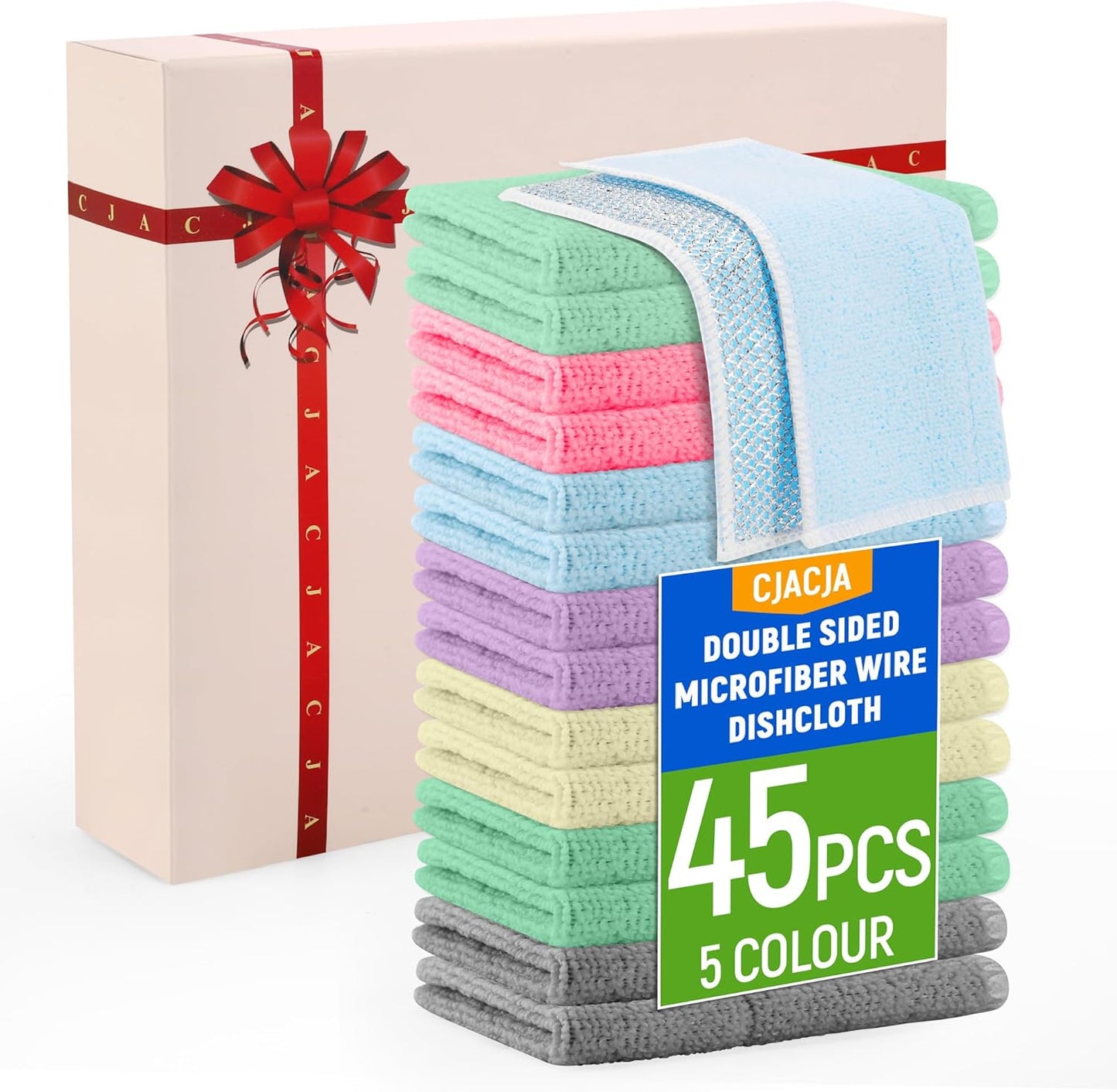 Double Side Non Scratch Wire Dishcloth 45pcs-Multipurpose Wire Dishwashing Rags Wire Mesh Cleaning Cloth,Kitchen Towels and Dishcloths Sets Microfiber Cloth for Cleaning Pans Sinks & Cookware