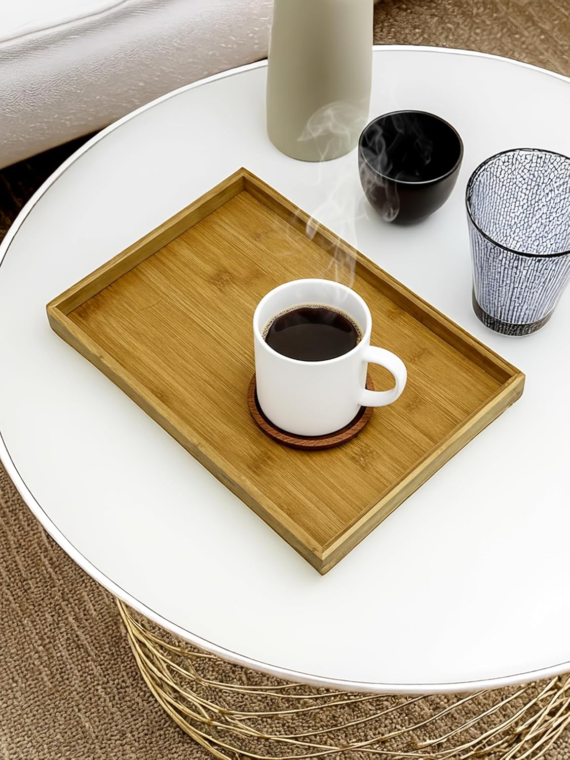 Bam & Boo Natural Bamboo Serving Tray Modern Rectangular (Black, 13” x 9" x 1.2") for Food, Drinks, Decor, Vanity in Home, Kitchen, Bathroom, Coffee Table, Bed