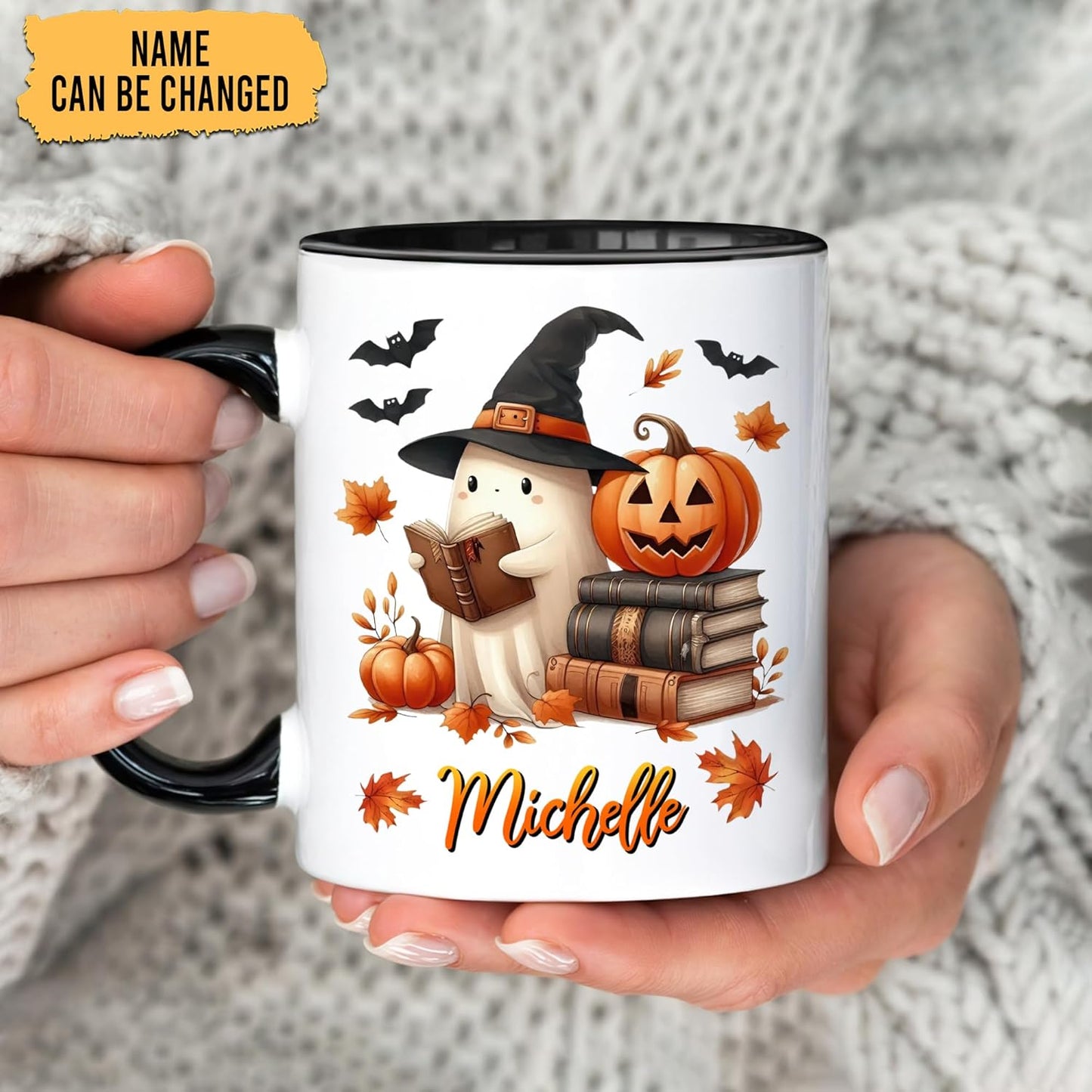 Hyturtle Personalized Cute Ghost Read Book Mug - Book Gifts For Women Lover - Bookish Gift For Bookworm Librarian - Inspirational Librarian Teacher Present - Custom Coffee Cup Ceramic Mug 11 Oz 15 Oz