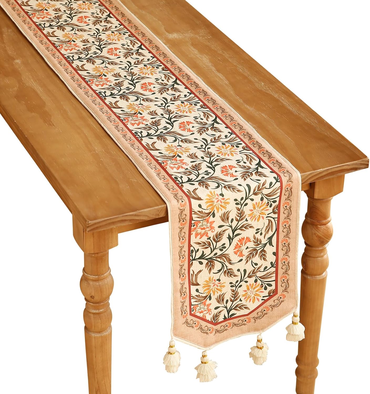 ISAENNE Designer French Elegant Linen Extra Long Table Runner 118 Inches,Farmhouse Lily Pattern Decor Table Runners for Dining Tables,Thanksgiving,Kitchen Tables,Christmas,12"*118"-Aurora A