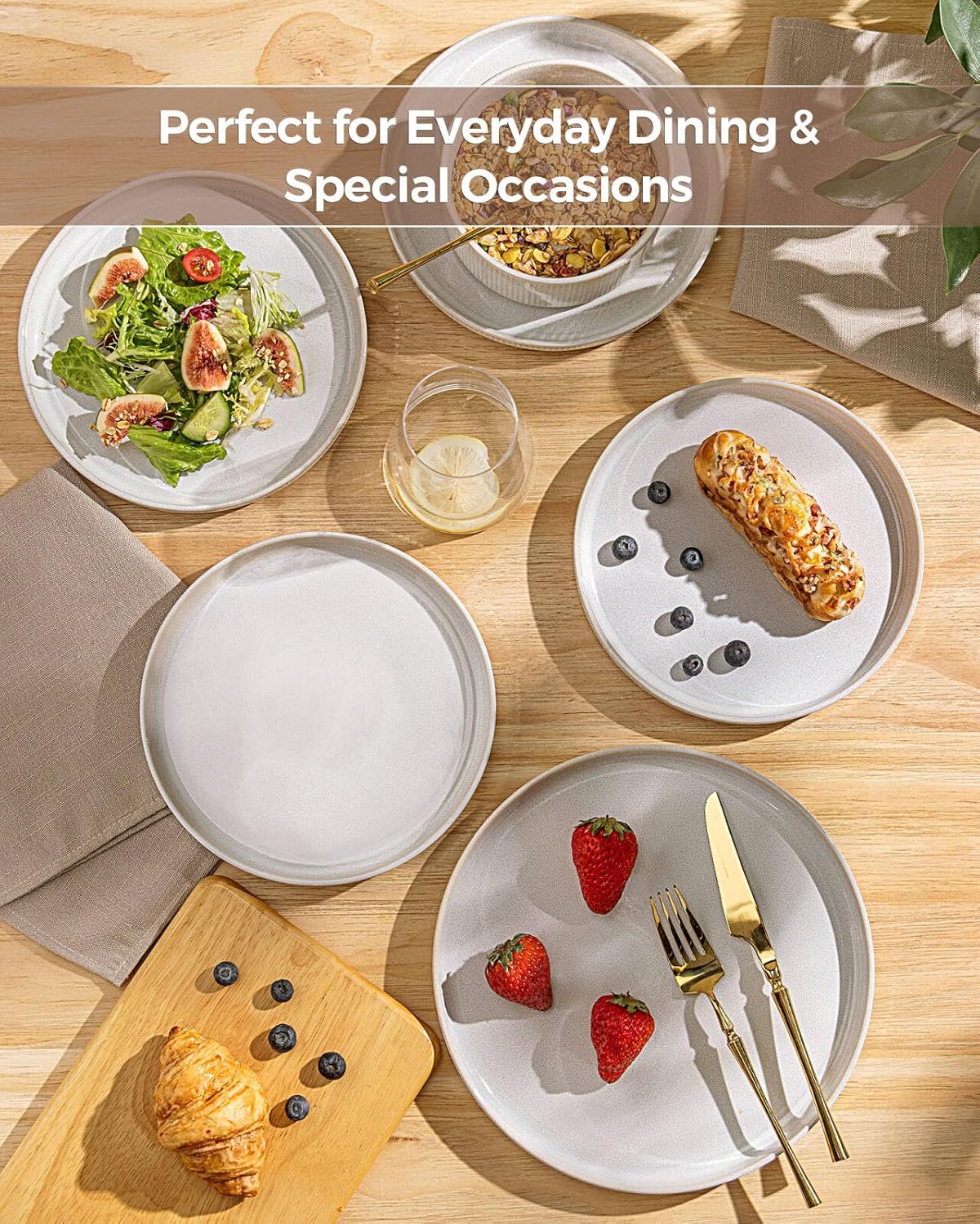 GBHOME Stoneware Dinnerware Sets for 4, Round Reactive Glaze Ceramic Plates and Bowls Set, Highly Scratch Resistant | Dishwasher & Microwave Safe ，Service for 4(12Pcs)