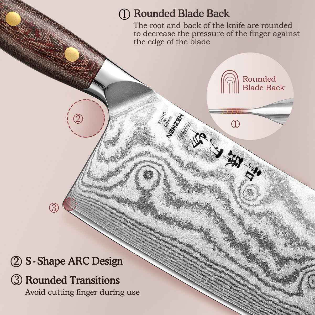 HEZHEN Meat Cleaver Knife,7 Inches, 67 Layers Damascus Steel Kitchen Knife, Professional Cleaver Knife for Meat and Vegetable Cutting, Ultra Sharp, Ergonomic Micarta Handle, Gift Packing