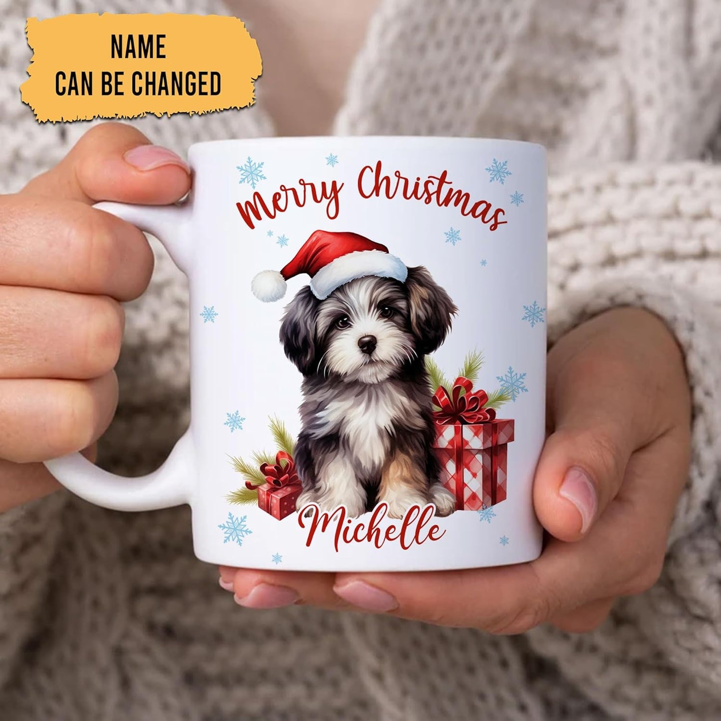 Hyturtle Personalized Gifts Dog Lover - Havanese Merry Christmas Custom Name Ceramic Coffee Mug Cup 11oz - Cute Animal Lovers Gifts For Women, Girl kids Family On Birthday, Christmas