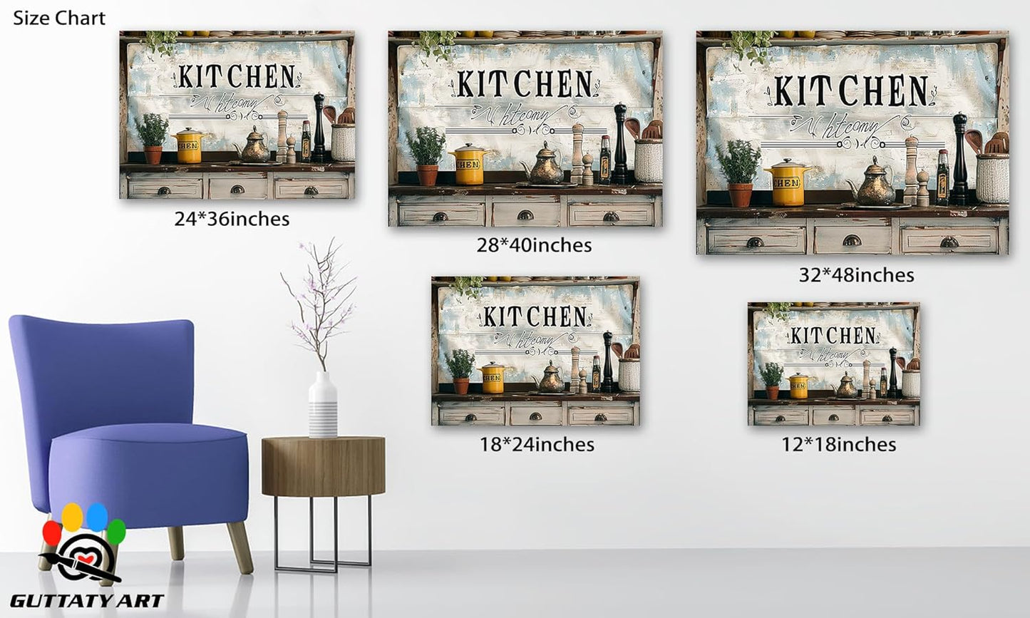 GUTTATY Farmhouse Wall Art Rustic Kitchen Decor, Ready to Hang Graffiti Kitchen Canvas Print Spoon And Vegetable,Vintage Posters Prints for Dinning Room Home Kitchen Restaurant Painting 28×40 Inch