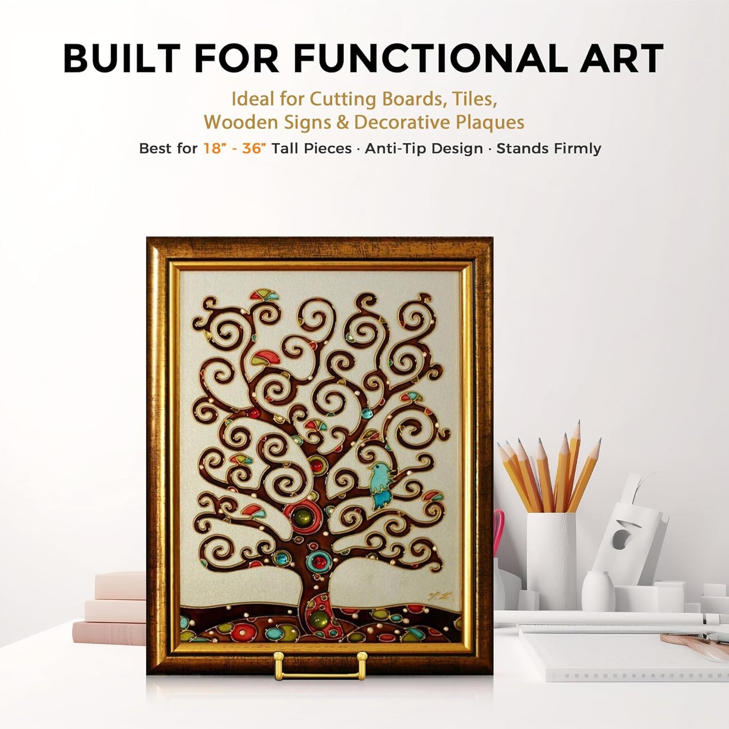 TR-LIFE 16 Inch Gold Metal Plate Stand (2 Pack) - Heavy Duty Display Stand for Extra-Large Plates, Frames, Platters and Art