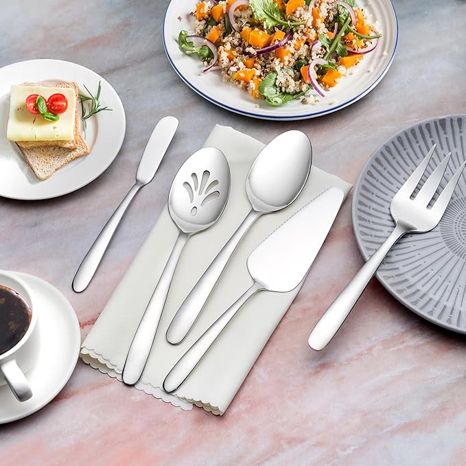 Onader 65 Piece Heavy Duty Silverware Set with Serving Utensils, Stainless Steel Flatware Cutlery Set for 12