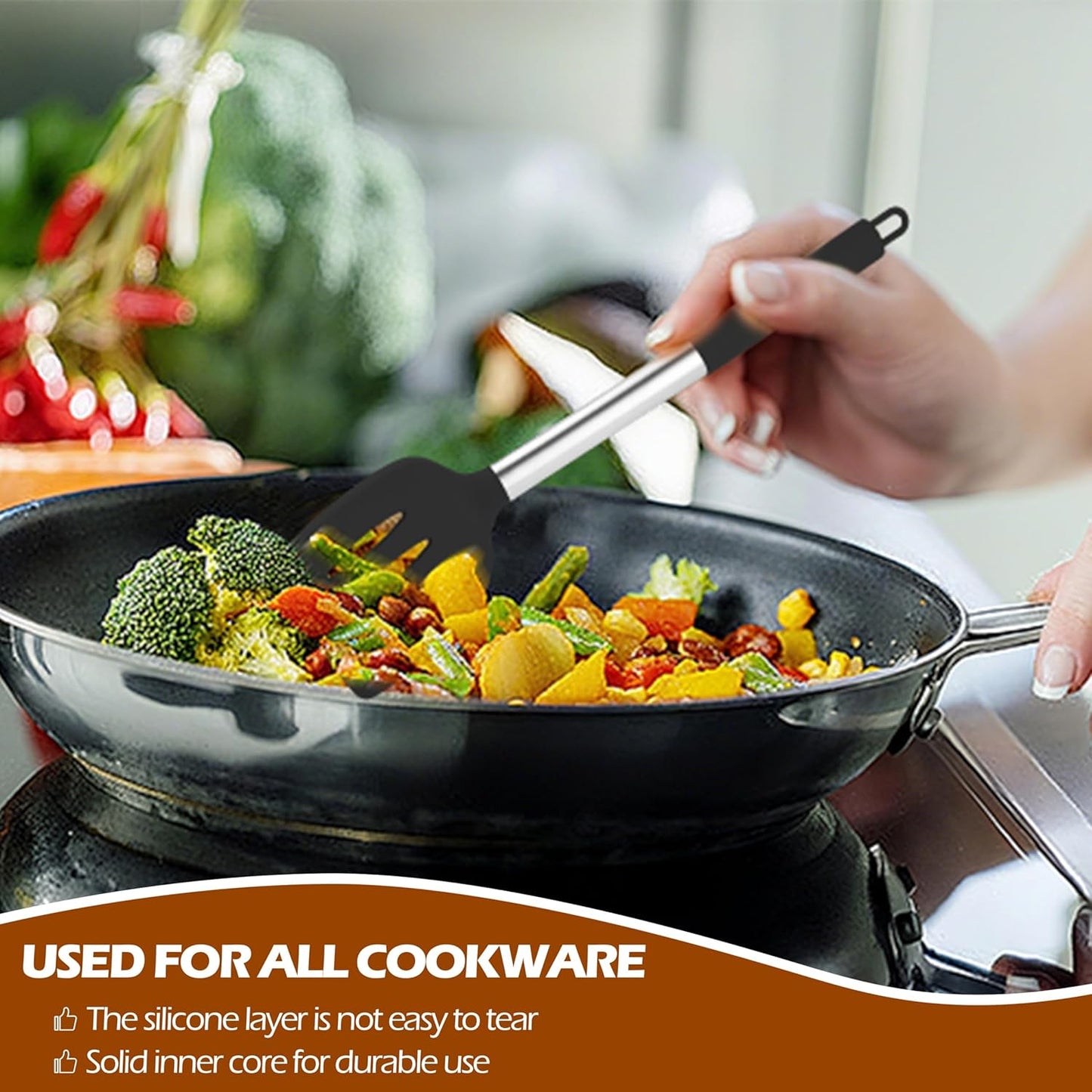 HaWare 29 PCS Silicone Cooking Utensils Set, Heat Resistant Kitchen Utensils Set with Stainless Steel Handle, Spatula Sets with Holder and Hooks, Kitchen Tools Gadgets for Nonstick Cookware -Black