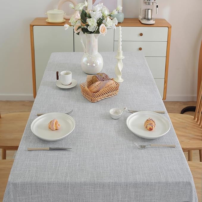 JIALE Textured Tablecloth, Heavy Duty Linen Style Farmhouse Table Cloth Rectangle Table, Wrinkle-Free Washable Waterproof Table Cover for Kitchen, Dining, Parties, 55"x55", Light Grey