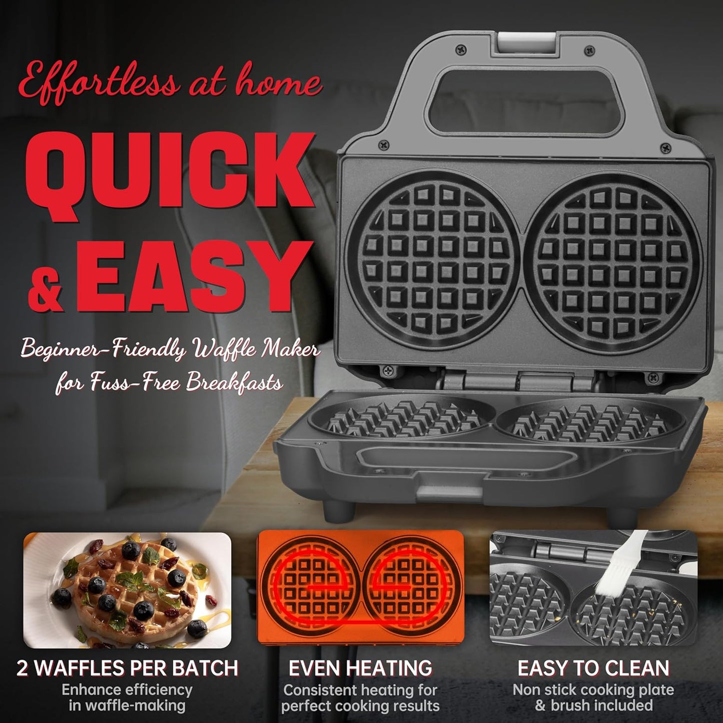 4 Inch Double Mini Waffle Maker Machine, Chaffle Maker, Waflera Electrica, Small Waffle Iron for Waffles, Keto Chaffles, Hash Browns, Cookies, Grey