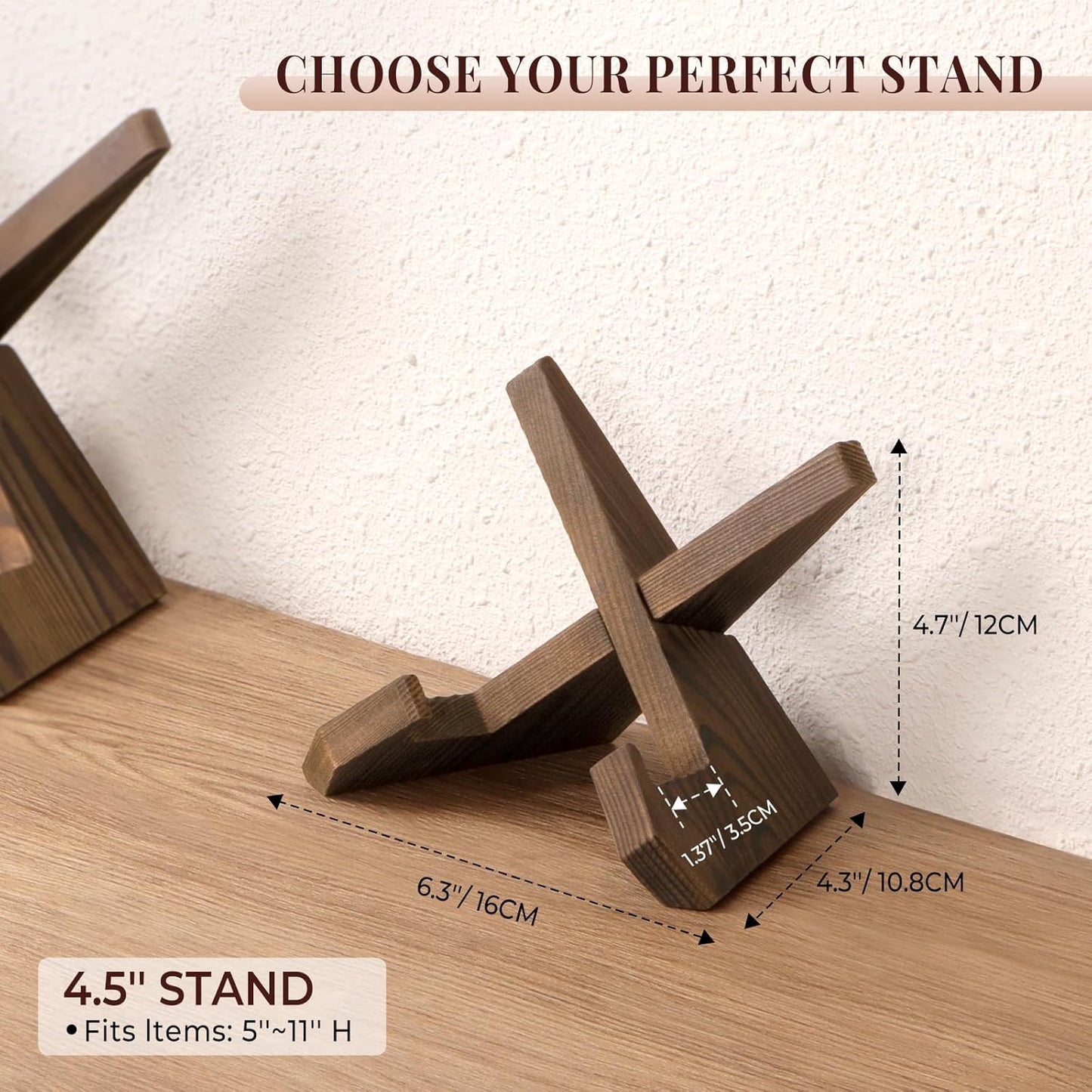 4.5 Inch Plate Stand Display - Wooden Picture Frame Holder, Decorative Table Top Easel