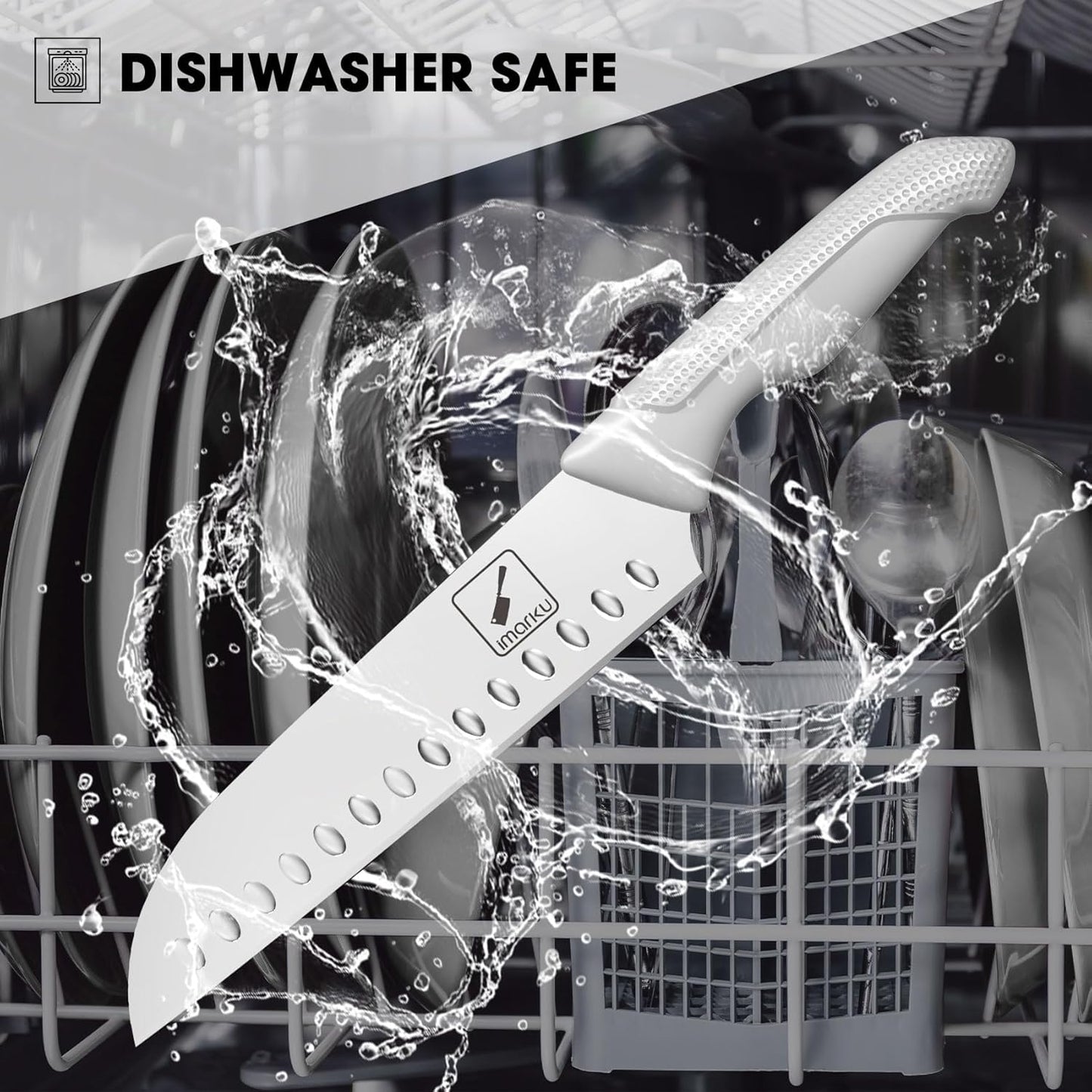 imarku® 14-Piece Kitchen Knife Set with Block and Sharpener, Professional Stainless Steel with Non-Slip Ergonomic Handle, Dishwasher Safe, Home Essential, Gray-White