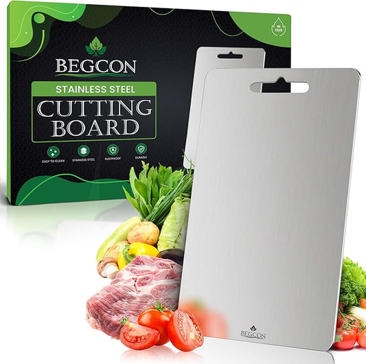 Stainless Steel Cutting Boards for Kitchen - 304 Stainless Steel Food Grade, Double-Sided Non Toxic Cutting Board, Metal Chopping Boards for Meat, Fruit, Vegetables, Easy to Clean, M 13.4“ * 9”