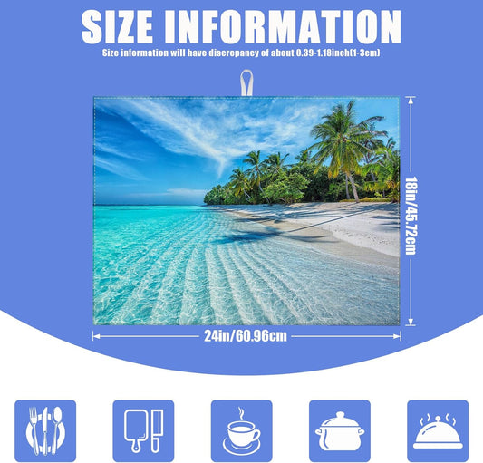 Beach Palm Tree Dish Drying Mat for Kitchen Counter Drying Pad Absorbent Reversible Dish Drainer Rack Mats Draining Pad 18"x24"Inch