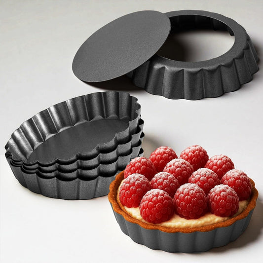 4 Inch Mini Quiche Pans Black 6 Pack. Egg Tart Molds w/Removable Bottom, Non-Stick Coating, Rugged Carbon Steel for Small Tart Quiche Pie Making. Gift for Women Christmas Thanksgiving Festival