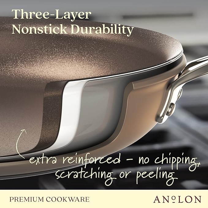 Anolon Ascend Hard Anodized Nonstick Cookware/Pots and Pans Set - Good for All Stovetops (Gas, Glass Top, Electric & Induction), Dishwasher & Oven Safe with Stainless Steel Handles, 10 Piece - Bronze