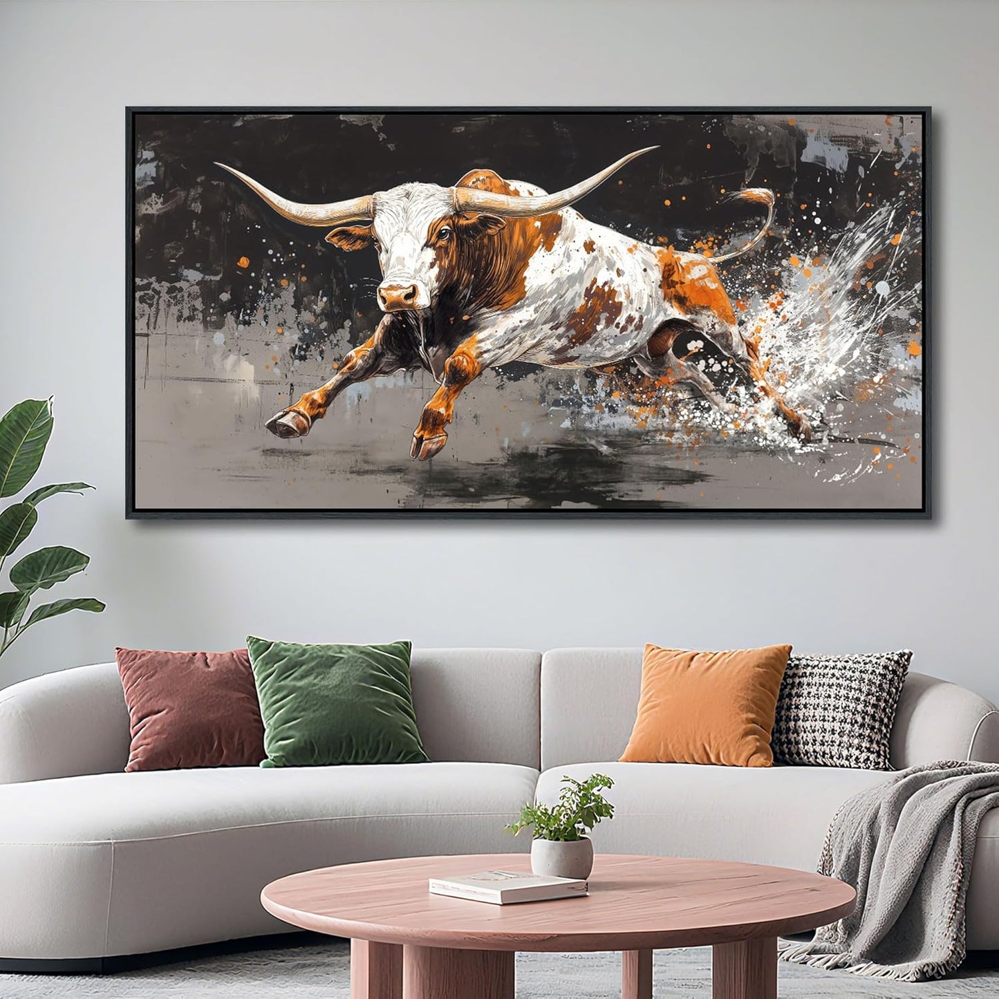 Highland Cow Wall Art - Farmhouse Cow Pictures Wall Decor - Rustic Canvas Wall Art for Country Decor - Large Pictures for Living Room -Framed Artwork for Walls 29×58IN