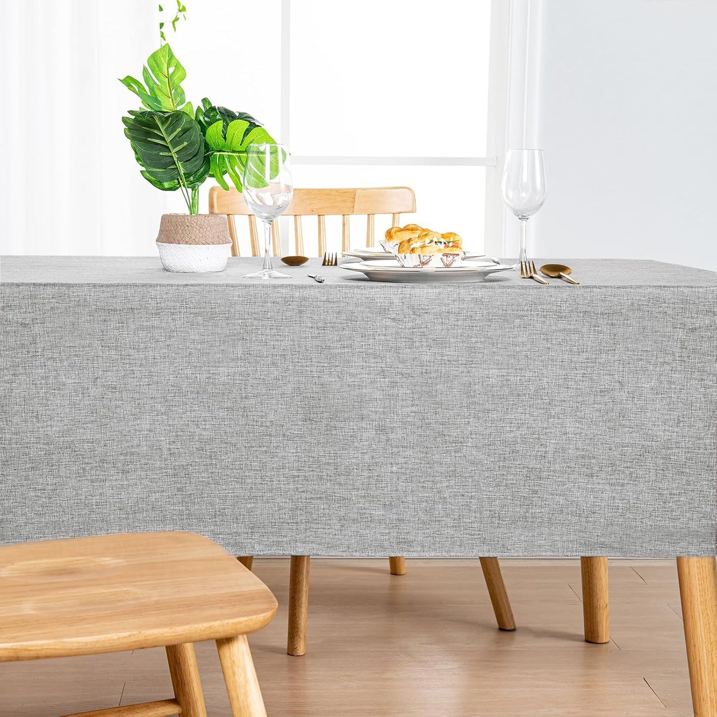 Hiasan Faux Linen Rectangle Tablecloth - Wrinkle and Stain Resistant Washable Table Cloth for Kitchen Dining Room Holiday Table Cover for Dinner, Light Grey, 70 x 108 Inch