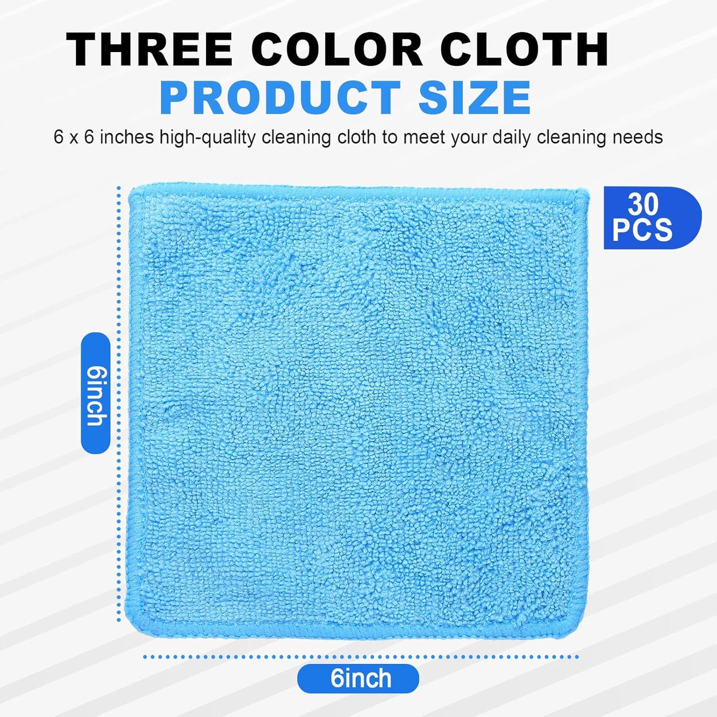 Tanlade Microfiber Cleaning Cloth 6"x6" Cleaning Rags Reasonable Kitchen Towels Microfiber Towels Cars Wash Dry Erase Cloth (Blue/Light Blue/Dark Blue,30 Pcs)