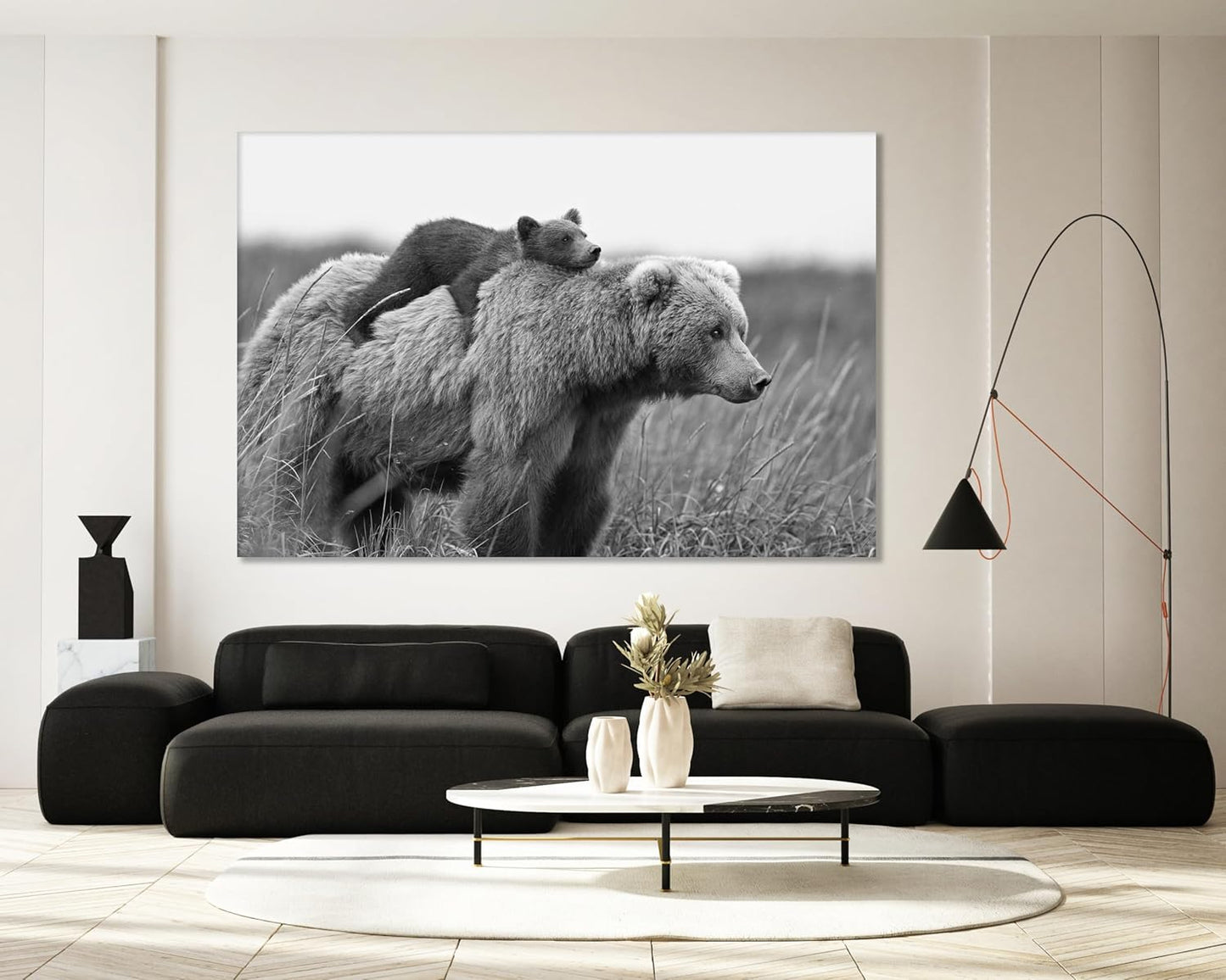 Wildlife Canvas Prints - Wild Animals Home Decor - Medium, Large, and Extra Large Wall Art for Living Room, Bathroom, Kitchen (Mom and Baby Bears, 31L" x 47W")