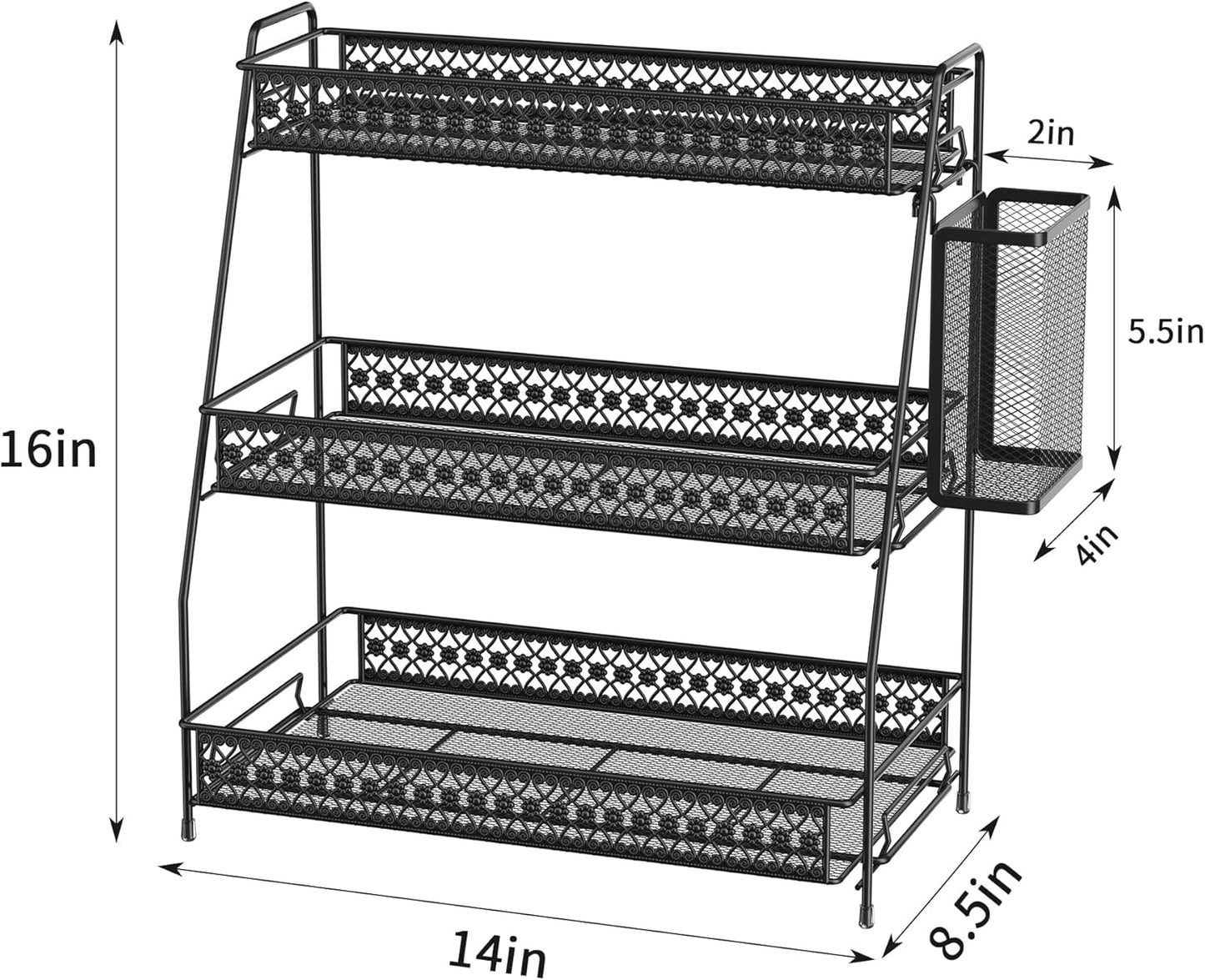 Vintage 3 Tier Spice Rack Organizer for Kitchen Counter, Bathroom Counter Organizer with Bonus Basket, 3 Tier Bathroom Counter Organizer for Spices Makeup Perfumes, Retro Countertop Organizer