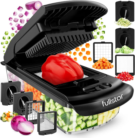 Fullstar The Original Pro Chopper - Vegetable Chopper and Spiralizer, Food Chopper with Container, Fruit Slicer, Kitchen Gadgets & Accessories, Home Essentials (4 in 1, Black)