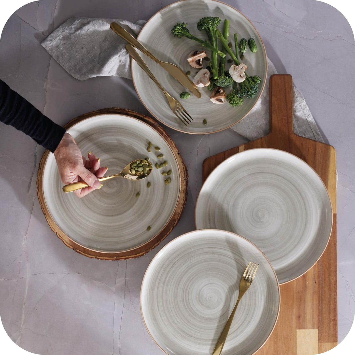 Corona 4 plates Set | Gray Caoba 11.1in | Service for 4|Ceramic| Hand Painted| Set 4 platos Pandos|Cerámica