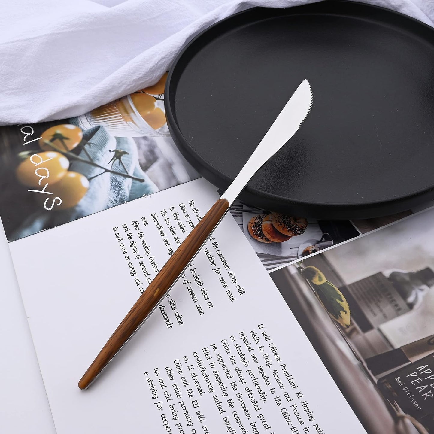 24-Piece Silverware Set for 6, Silver Mirror Polished Stainless Steel Flatware Set, Wooden Effect Handle Utensil Set for Home Hotel Restaurant, Family Cutlery Set Include Knife Fork Spoon