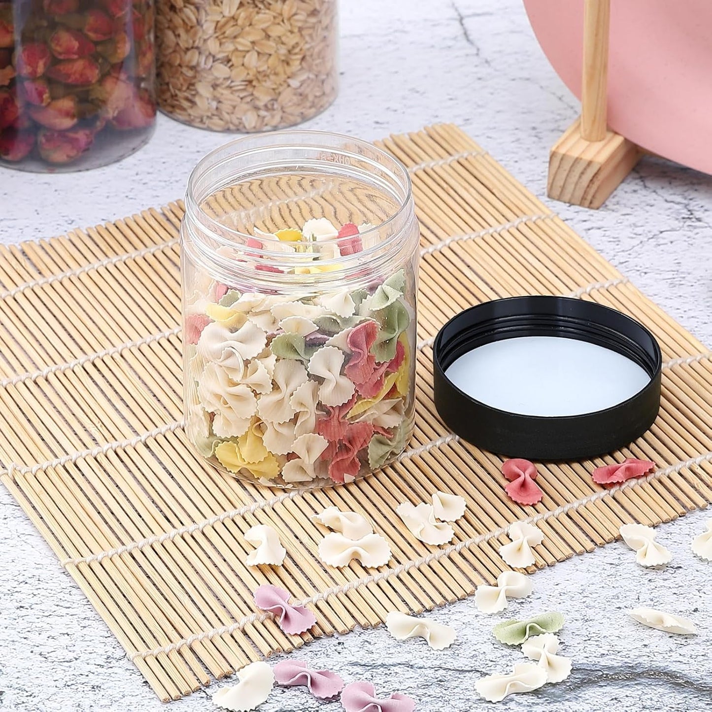 36PCS 8OZ Plastic Jars with Screw On Lids,Labels Refillable Empty Round Slime Containers for Storing Dry Food, Honey Jam, Cream, Butter, Lotion (Black)