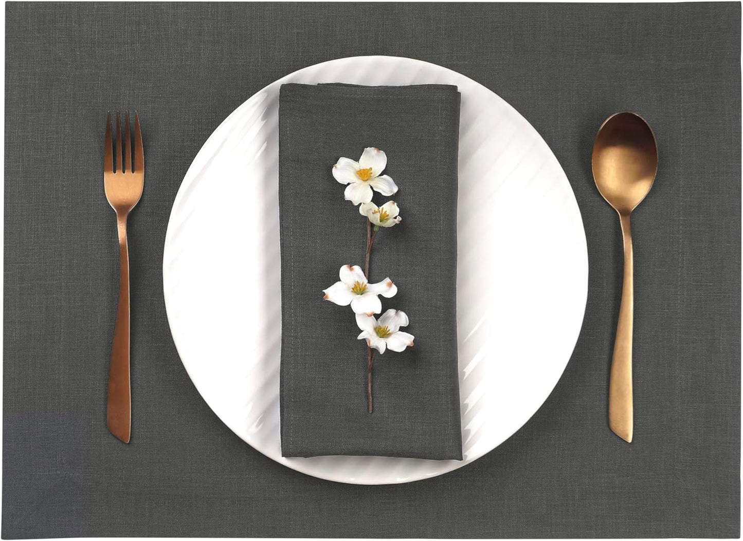 D'Moksha Homes Linen Charcoal Grey Placemats Set of 4-100% Pure Linen Placemats 14 x 19 Inch for Fall, Autumn and Halloween - Handcrafted and Machine Washable