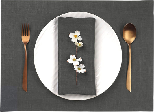 D'Moksha Homes Linen Charcoal Grey Placemats Set of 4-100% Pure Linen Placemats 14 x 19 Inch for Fall, Autumn and Halloween - Handcrafted and Machine Washable