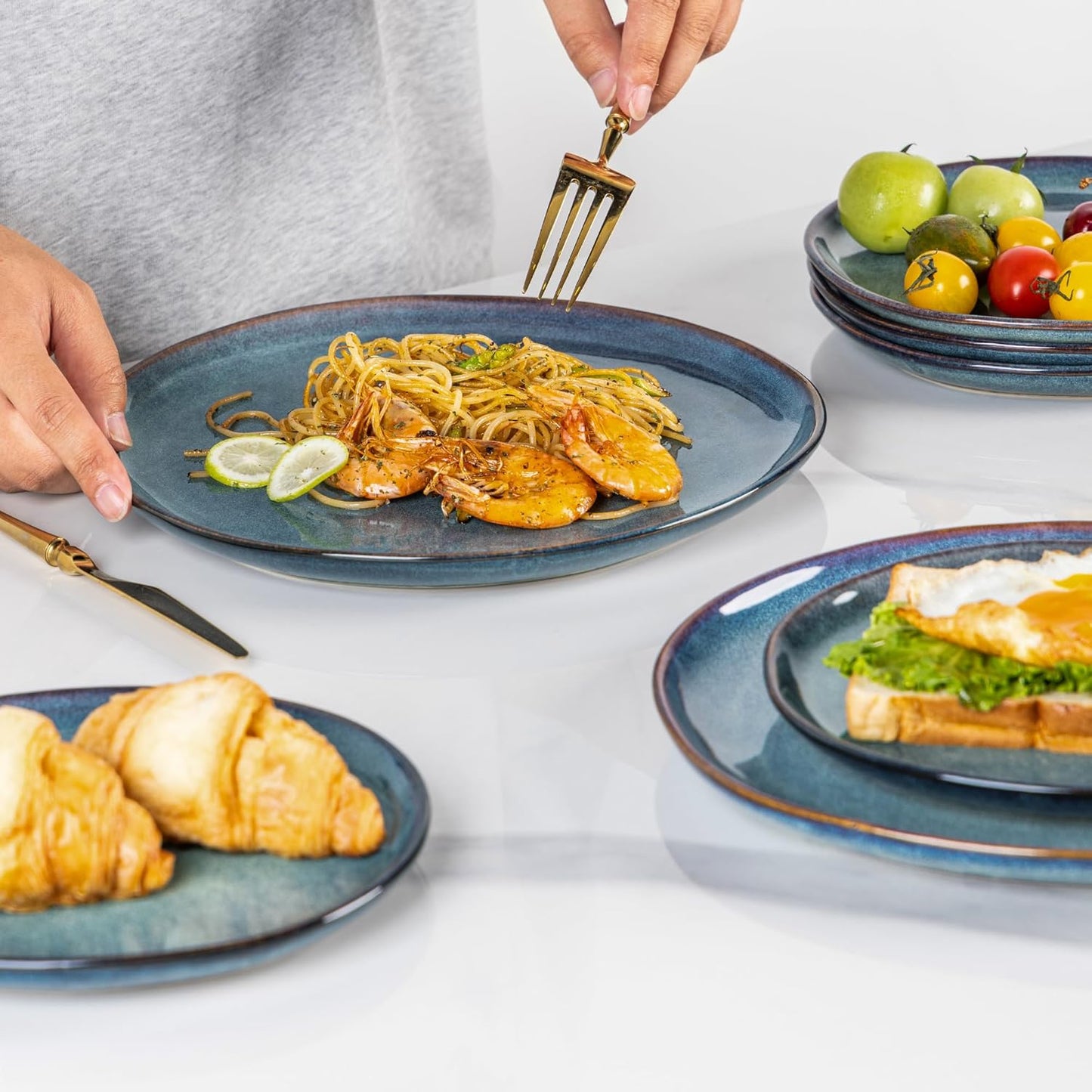 AmorArc Ceramic Plates Set of 6, 8.5 Inch Handmade Reactive Glaze Stoneware Plates set for Dessert, Salad, Appetizer,Dinner, Microwave & Dishwasher Safe, Scratch Resistant