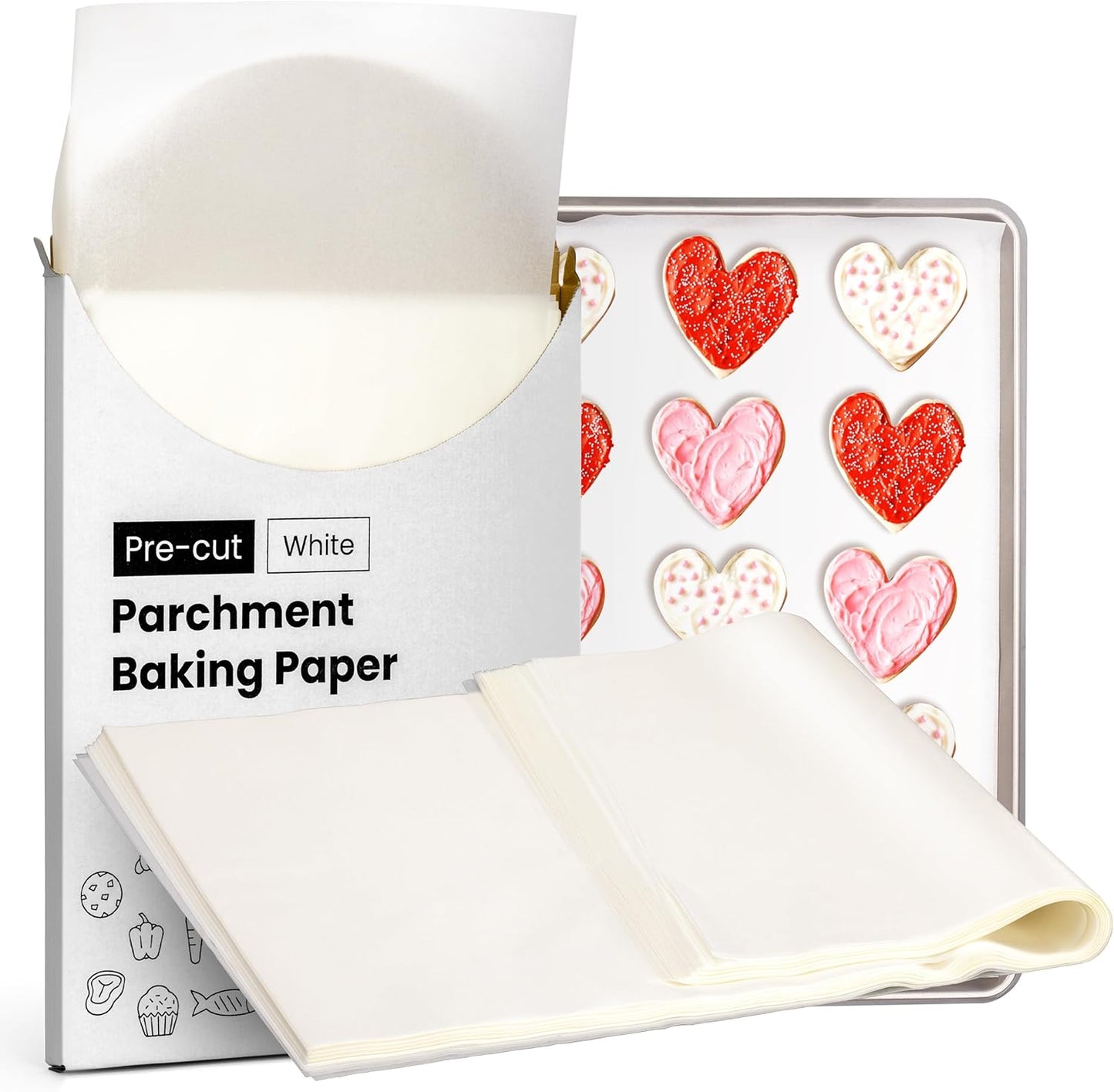 Fit Meal Prep 125 Pcs Parchment Paper Baking Sheets, 16 x 24 inch Pre-Cut Non Stick Full Size White Oven Paper for Cooking, Baking Cookie, Steaming, Grilling Rack, Air Fryer