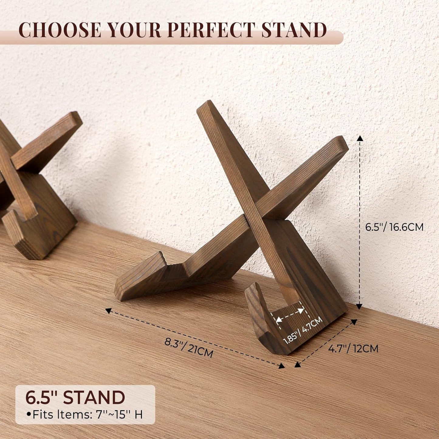 Plate Stand for Display - 6.5 Inch Plate Holder Display Stand, Wooden Picture Frame Holder, Decorative Table Top Easels